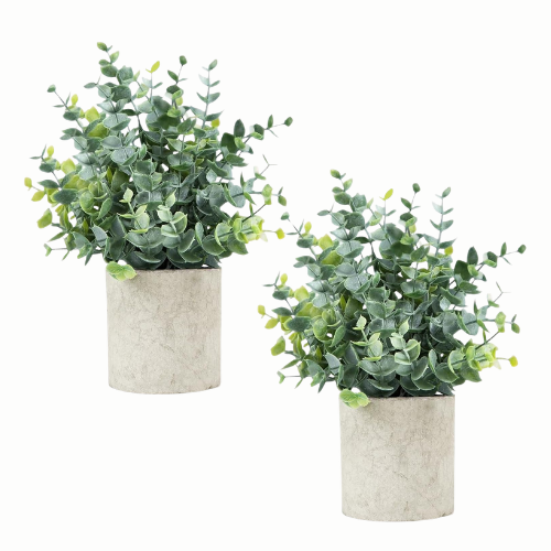 2 Pcs Small Artificial Eucalyptus Potted Plants, Sage Green Faux Shelf Plants for Home, Bathroom, Desk, or Farmhouse Decor