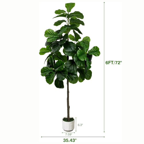6FT Artificial Fiddle Leaf Fig Tree with White Planter, Large Faux Ficus Lyrata Floor Plant for Indoor Home or Office Decor, 1 Pack - Image 5