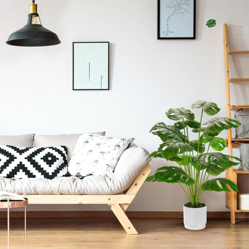 28" Artificial Monstera Potted Plant, Large Faux Indoor Outdoor Floor Plant for Living Room or Front Porch Decor - Image 2