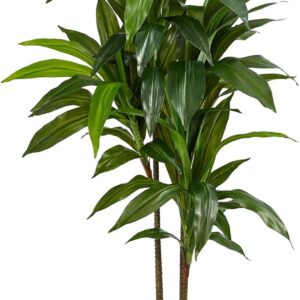 48" Artificial Dracaena Silk Plant with Real Touch Leaves, Multi-Tonal Trunks, and Pot, Large Indoor Faux Plant