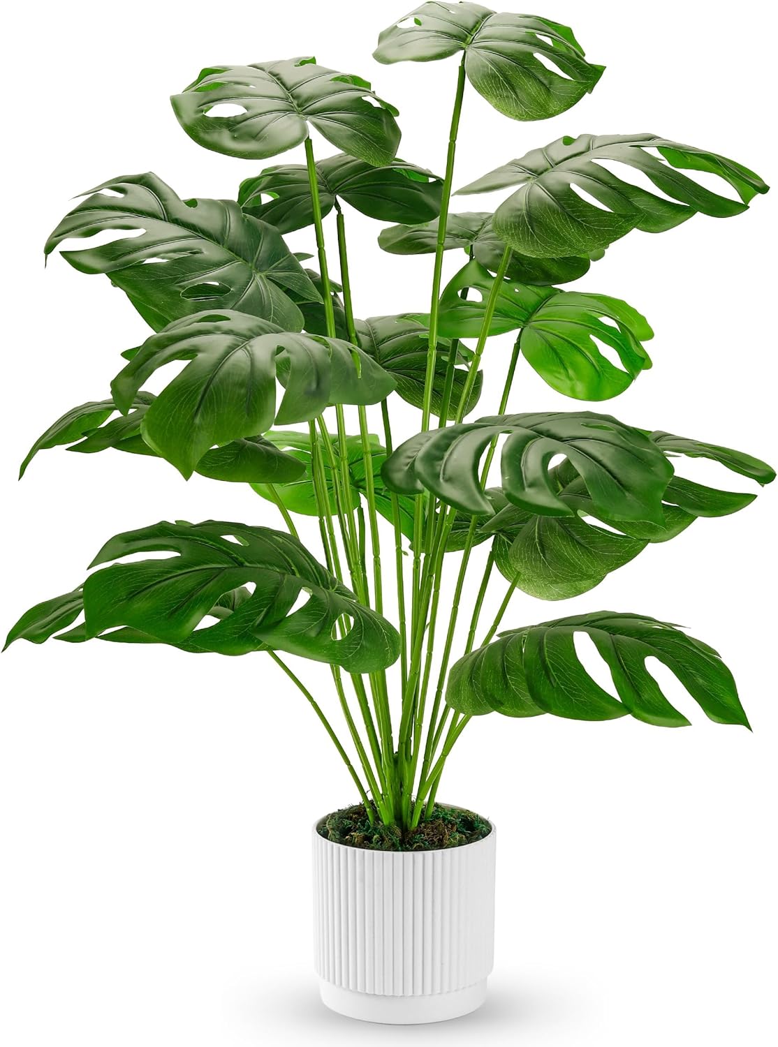 28" Artificial Monstera Potted Plant, Large Faux Indoor Outdoor Floor Plant for Living Room or Front Porch Decor